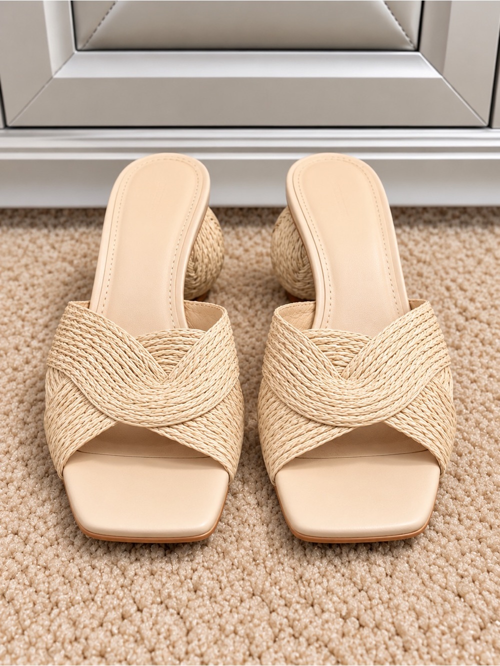 Raffia Woven Mules | Sculptural Round Circle Heel | Size 8